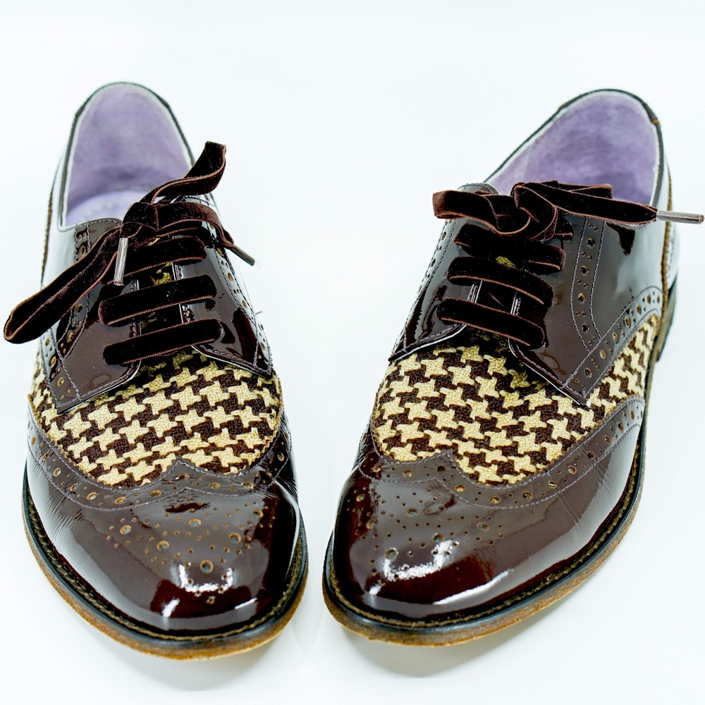 JOHNSTON & MURPHY Plaid Patent Leather Tweed Velveteen Lace Up Oxford Wingtips